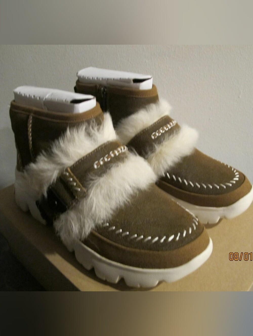 Womens UGG Fluff Punk UGG Pure & Lamb Fur Suede Sheepskin Ankle Zip Boots Size